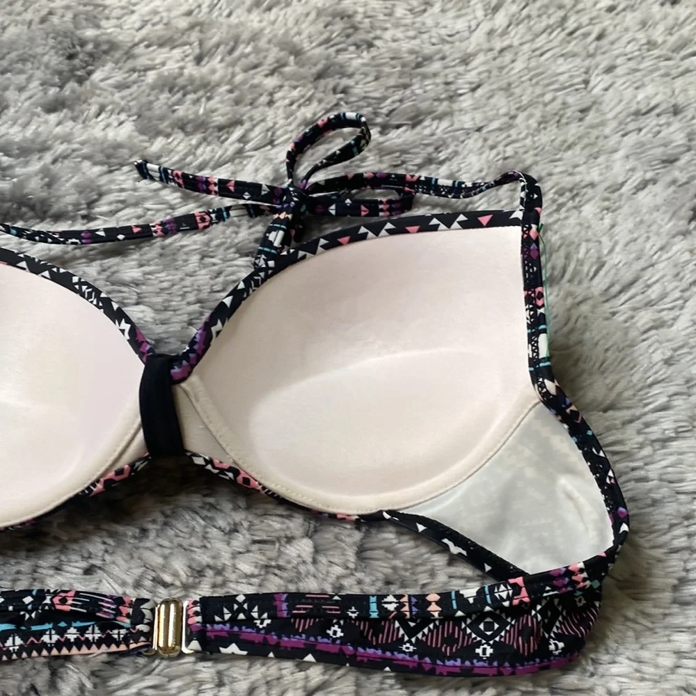 Halter-Style Black & Multi-Colored Swimsuit Top Size Medium Excellent Condition